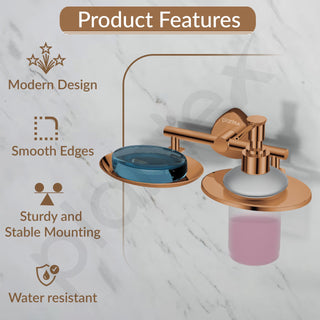 Plantex J4 Stainless Steel Soap Dish with Liquid Dispenser/Soap Stand for Bathroom Wall Mount/Shampoo Dispenser/Bathroom Accessories (PVD Rose Gold Finish) Angel