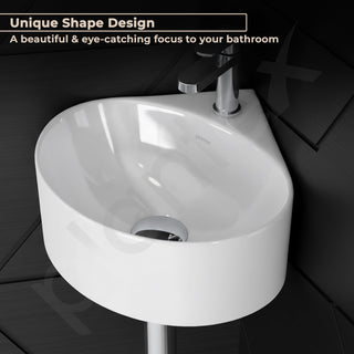 Plantex Ceramic Wall Hung Basin/Corner Bathroom Basin/Wall Mounted Wash Basin/Sink for Living Room (Eva, White)