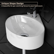 Plantex Ceramic Wall Hung Basin/Corner Bathroom Basin/Wall Mounted Wash Basin/Sink for Living Room (Eva, White)