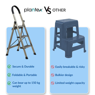 Plantex Guardex 3 Step Foldable Aluminum Ladder for Home/Anti-Slip Shoes and Edge Guards/5 Year Manufacturer Warranty Ladder for Home (Anodized Coated-Gold)