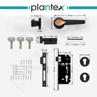 Plantex Door Handle Lock/Main Door Mortise Lock/Handle Set for Home/Office (PT-012, Rose Gold & Black)