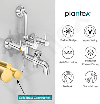 Plantex Brass Wall Mixer for Bathroom 3 in 1/L-Bend Connector for Overhead Shower/Hand Shower/Spout Mixer Tap/Mixture Tap for Bathroom with 7-Year Manufacturer's Warranty-(Ico-919-Chrome)