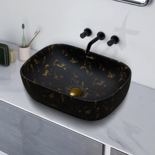 Plantex Ceramic Black Wash Basin for Bathroom/Hand Wash Sink/Countertop Basin/Tabletop Washbasin For Living Room (18x13x5 Inch - Marble Finish)