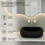 Plantex Ceramic Black Wash Basin for Bathroom/Table Top Basin/Washbasin for Bathroom (Matt Black - 18 x 13 x 5.5 Inch)