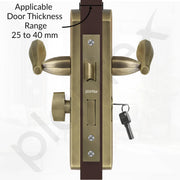 Plantex Heavy-Duty Door Lock/Door Handle Set with 3 Years of Warranty/Mortise Lock with 3 Keys, Brass Lockbody & Cylinder (8135 - Brass Antique)