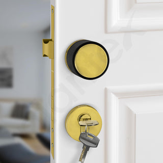 Plantex Brass Heavy Duty Door Lock/Main Door Mortise Lock Handle/Handle Set for Home/Office - Door Accessories- (APS-PT0010- Gold - Black)