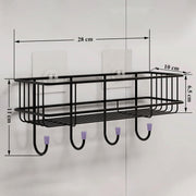 Plantex Multipurpose Bathroom Organiser Without Drill/GI Steel Self-Adhesive Shelf/Wall Mounted Shelf for Bathroom With Hooks- Pack of 2 (Black,Powder Coated)