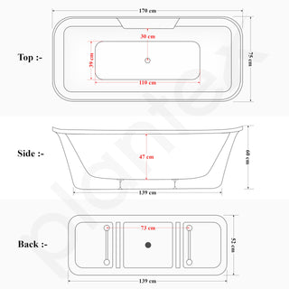 Plantex Freestanding Bathtub For Bathroom/Bath tub for Adults/Deep Soaker Bathtub with Overflow, Popup and Drain Pipe (BSM-219-White-1700mm)