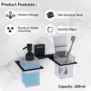 Plantex 304 Grade Stainless Steel Liquid Dispenser with Tumbler Holder/Toothbrush Holder/Shampoo Dispenser for Washbasin/Kitchen/Bathroom Accessories - Pack of 1 (Crystal, Black)