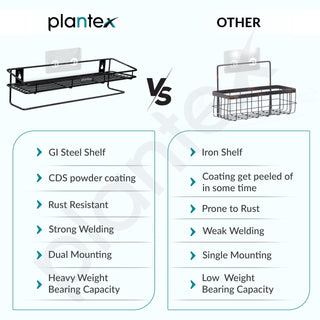 Plantex Bathroom Organizer Without Drill/GI Steel Multipurpose Bathroom Shelf/Wall Mounted Storage Rack/Towel Holder/Self Adhesive Bathroom Shelf- Wall Mount (Black)