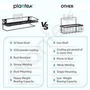 Plantex Bathroom Organizer Without Drill/GI Steel Multipurpose Bathroom Shelf/Wall Mounted Storage Rack/Towel Holder/Self Adhesive Bathroom Shelf- Wall Mount (Black)
