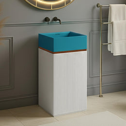 Plantex Matt Acrylic Resin & Quartz Pedestal Basin For Bathroom/One Piece Pedestal Free Standing Square Wash Basin For Living Room/Hotel (Blue & White)