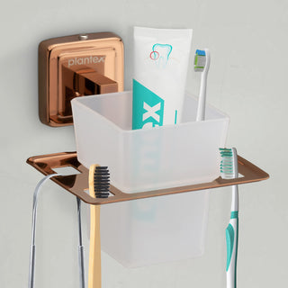 Plantex 304 Grade Stainless Steel Glass Toothbrush Holder/Stand/Toothpaste Stand/Tumbler Holder for Bathroom - Decan (Rose Gold)