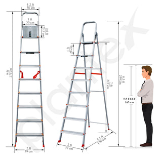 Plantex Legend Aluminium Folding 8 Step Ladder for Home - 8 Step Anti Skid Ladder/Wide Step Ladder (Orange-Silver)