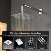Plantex Stainless Steel Shower Head for Bathroom/8 x 8 inch Square Overhead Shower without Arm/Adjustable Bathroom Shower-(Sandwich-Chrome)