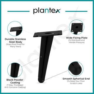 Plantex 6 Inch Sofa Legs for Bed Furniture/Sofa Legs for Table/Sofa Support Legs with Rubber Grip (Black, 6 Pcs)