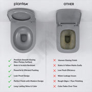 Plantex Platinum Ceramic Rimless Wall Hung Western Commode/Rimless Washdown Flushing System/P Trap Commode for Bathroom with Soft Close Toilet Seat (Smoke)