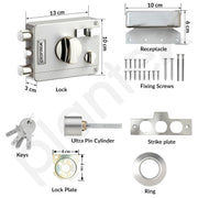 Plantex Heavy Duty Rim Locks for Main Door/Night Latch Lock with 4 Keys/Tribolt Lock with 5 Years of Warranty/Suitable for Inside Opening Door- Pack of 1 (Satin White & Chrome)