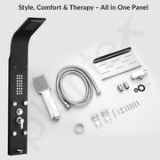 Plantex 304 Grade Stainless Steel Shower Panel/6 in 1 Shower System/Rainfall Showerhead with Handshower for Bathroom/Tub Spout/Body Massage Spray With Hot &cold Mixer-(1016, Black)