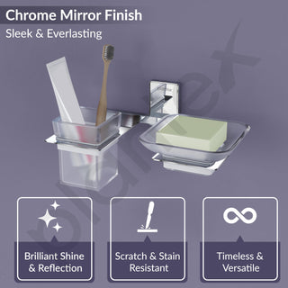 Plantex 304 Grade Stainless Steel Soap Dish/Glass Soap Holder/Tumbler Holder/Toothbrush Holder/Bathroom Accessories (Crystal -Chrome)