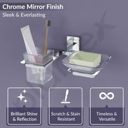 Plantex 304 Grade Stainless Steel Soap Dish/Glass Soap Holder/Tumbler Holder/Toothbrush Holder/Bathroom Accessories (Crystal -Chrome)