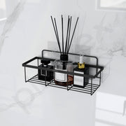 Plantex GI Steel Self Adhesive Bathroom Shelf/Wall Mounted Shelf for Bathroom with Magic Sticker/Bathroom Organiser (Black, Powder Coated)