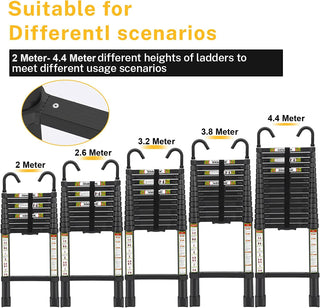 Plantex 3.8m (12.5 ft.) Portable and Compact Aluminium Telescopic Ladder with Removable Hooks/Foldable Multipurpose Ladder for Home & Outdoor Use/2 Years of Warranty By Plantex/EN131 Certified-(Black)