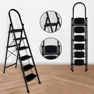 Primax 6-Step Ladder for Home | Wide Anti Skid Step Ladder - Strong Wide Steps Ladder | 5 Year Manufacturer Warranty (Black)