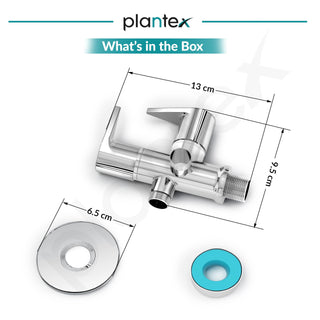 Plantex Pure Brass 2-Way Angle Valve Tap for Bathroom with Brass Wall Flange & Teflon Tape- Quarter Turn Tap (PAC-1808-Chrome Finish)