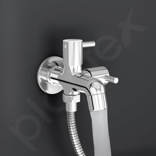 Plantex Two Way Bib Cock Tap with Water Saving Nozzle Attachment/Compatible for Washing Machine/2 in 1 Bib Tap with Wall Flange and Teflon Tape-(MKS-1275-Chrome)