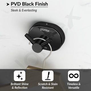 Plantex J4 Stainless Steel Clothes Hanger for Wall/Hangers for Bathroom/Robe Hook/Bathroom Accessories (PVD Black Finish) Onix