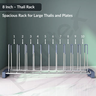 Plantex Sturdy Stainless Steel Plate Organizer for Kitchen/10 Plate Stand for Plateform/Rubber Gripped Thali Rack(Slot-10, Pack of 1, Size-10 Inches)