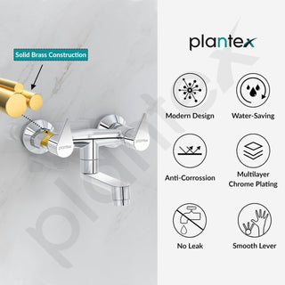 Plantex Pure Brass Non Telephonic Wall Mixer with Water Saving Faucet/Mixer Tap for Bathroom with Brass Wall Flange and Teflon Tape-7 Year Warranty (Pac-1816-Chrome)