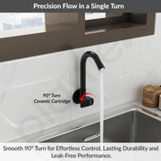 Plantex Single Lever Kitchen Sink Tap with Water Saving Aerator and Brass Spindle Tap/Quarter Turn Sink tap for Kitchen Basin with Wall Flange and Teflon Tape (Saga-Black)