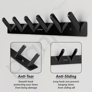 Plantex Wall Hooks for Hanging Cloth/Stainless Steel Towel Hangers/Bathroom Robe Hooks/Door Hangers/Square Wall Hook/Hook Rail for Hanging Keys - 6 Hooks (Pack of 3, PVD Black)