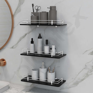 Plantex Heavy Duty Black Glass Shelf for Bathroom/Kitchen Wall Shelf/Living Room Glass Shelf, Polished (12x6 Inches - Pack of 3)