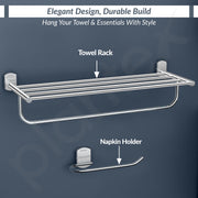 Plantex Parv 304 Grade Stainless Steel Towel Rack for Bathroom/Soap Holder/Napkin Ring/Tumbler Holder/Robe Hook/Bathroom Accessories Set of 5 - Chrome