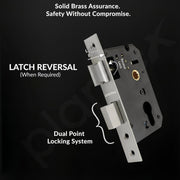 Plantex Door Lock for Main Door/Mortise Lock with 3 Keys/Brass Lock Body & Cylinder/Door Handle Set with 3 Year Warranty - (8136, Matt)
