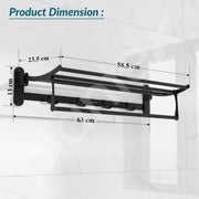 Plantex Stainless Steel Folding Towel Rack for Bathroom/Towel Rod with Hooks/Towel Stand/Towel Holder/Bathroom Accessories (24 inch) Matt Black
