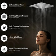 Plantex Stainless Steel Shower Head for Bathroom 12 x 12 inch with Water Saving Techonology/Rain Flow Overhead Shower without Arm/Bathroom Showers - (Ultra Slim-Chrome)