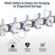 Plantex Aluminum Hook Rail with 6 Hooks for Bathroom/Kitchen- Door Hanger for Clothes/Towel - Pack of 3 (6 Hooks, Chrome)