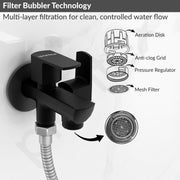 Plantex Two Way Tap for Washing Machine/Quarter Turn 2 in 1 Bib Cock/Wash Basin tap with Teflon Tape and Wall Flange/2 Way Bathroom Tap with Brass Spindle -(Saga-Black)