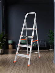 Plantex Legend 4 Step Ladder for Home/Anti-Slip Steps/Easy to Fold Aluminium Ladder/Capacity Upto 150 kg (Orange-Silver)