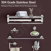 Plantex Bathroom Set - Stainless Steel Folding Towel Rack with 304 Grade Skyllo Bathroom Accessories Set of 5 - Towel Rod/Napkin Ring/Tumbler Holder/Soap Holder/Robe Hook - Combo (Chrome)