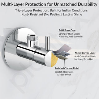 Plantex Pure Brass Angle Valve for Bathroom with Brass Wall Flange and Teflon Tape/Angular Stop Cock for Health Faucet and Wash basin- [ICO-905-Mirror Chrome]