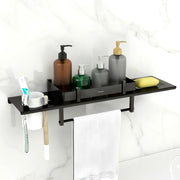 Plantex Stainless Steel 4in1 Multipurpose Bathroom Shelf/Rack/Towel Hanger/Tumbler Holder/Soap Dish/Holder/Stand-Bathroom Accessories (18 X 5 Inches-Matt Black)