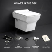 Plantex Commode for Toilet/Ceramic Western Toilet/Square Wall Hung Commode with Soft Closing Toilet Seat - P Trap Outlet - (White)