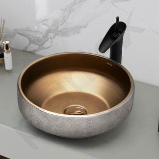 Plantex Ceramic Table Top Wash Basin for Bathroom/Countertop Vessel Sink Basin/Round Washbasin - Indo-European Collection (16 x 16 x 6.5 Inch)