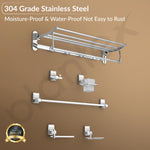 Plantex High Grade Stainless Steel Folding Towel Rack with Stainless Steel 304 Grade Darcy Bathroom Accessories Set 5pcs (Towel Rod/Napkin Ring/Tumbler Holder/Soap Dish/Robe Hook)
