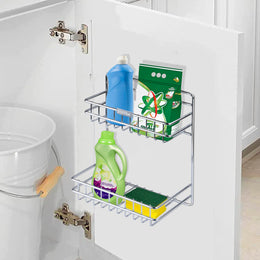 Plantex Self Adhesive Stainless Steel Bathroom Detergent Holder/Bathroom Storage Rack/Shelf/Under The Sink Detergent Holder (Small,Chrome)